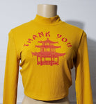 Thank You Open Backed Long Sleeved Crop Top