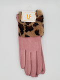 Cabin Fever Pink Suede and Leopard Print Gloves
